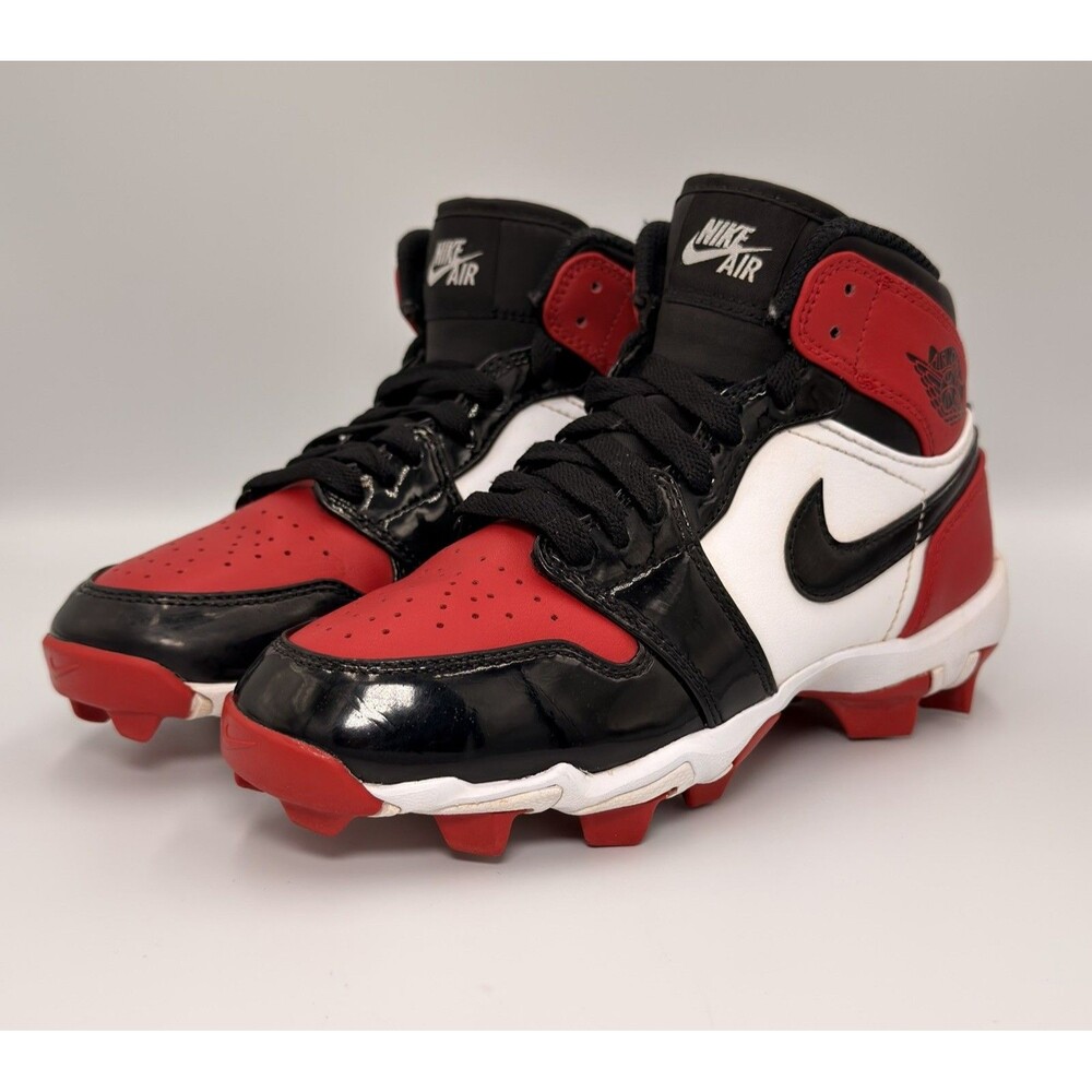 Jordan 1 Mid Youth Multisport Cleats Bred Toe HF6883-601 Football Baseball 3.5Y